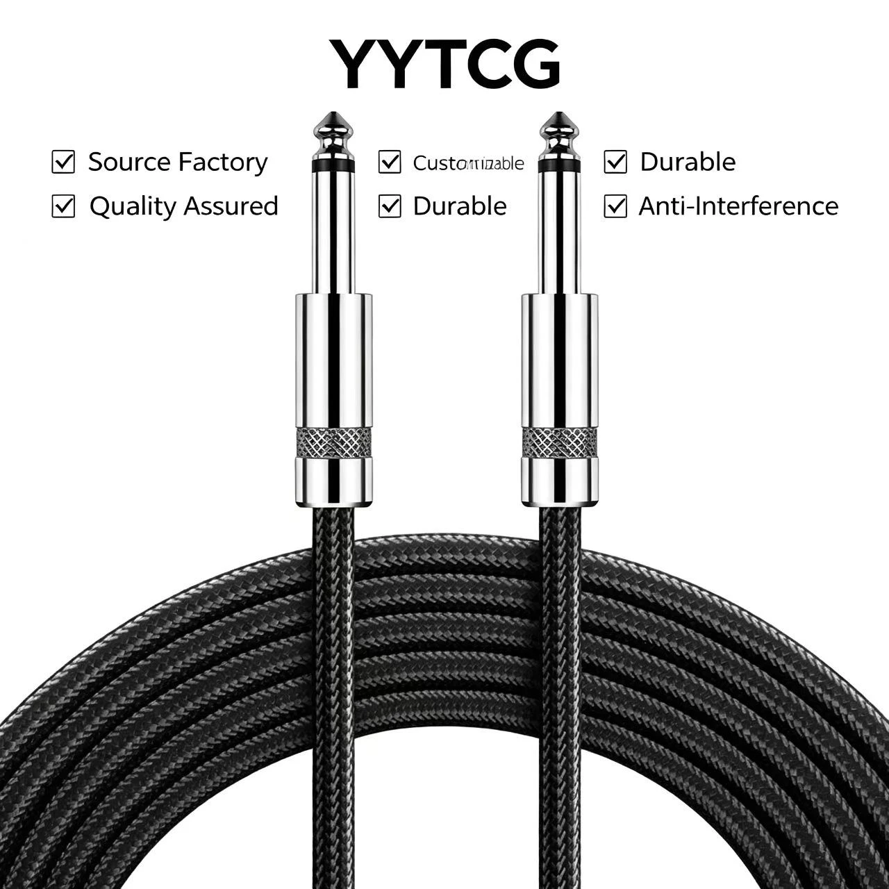 Premium OFC 6.35mm TS Patch Cable Male to Male TS Cable 1/4 Instrument Cord 3ft for Guitar Effects Pedal Connection