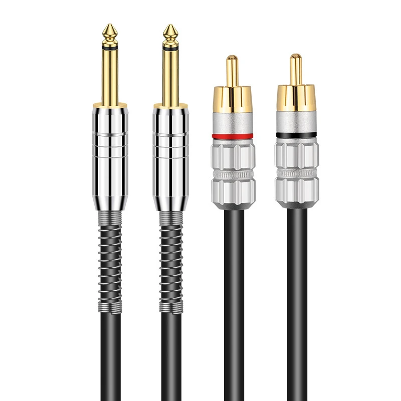 Premium Shielded 2 6.5mm TS to 2RCA Interconnect Cord for Noise-Free Signal Transmission in Home Theater Systems