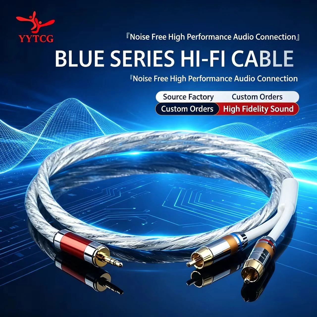 Premium Silver-Plated 3.5mm to Dual RCA Male Audio Cable for HiFi Stereo Systems with Gold-Plated Connectors