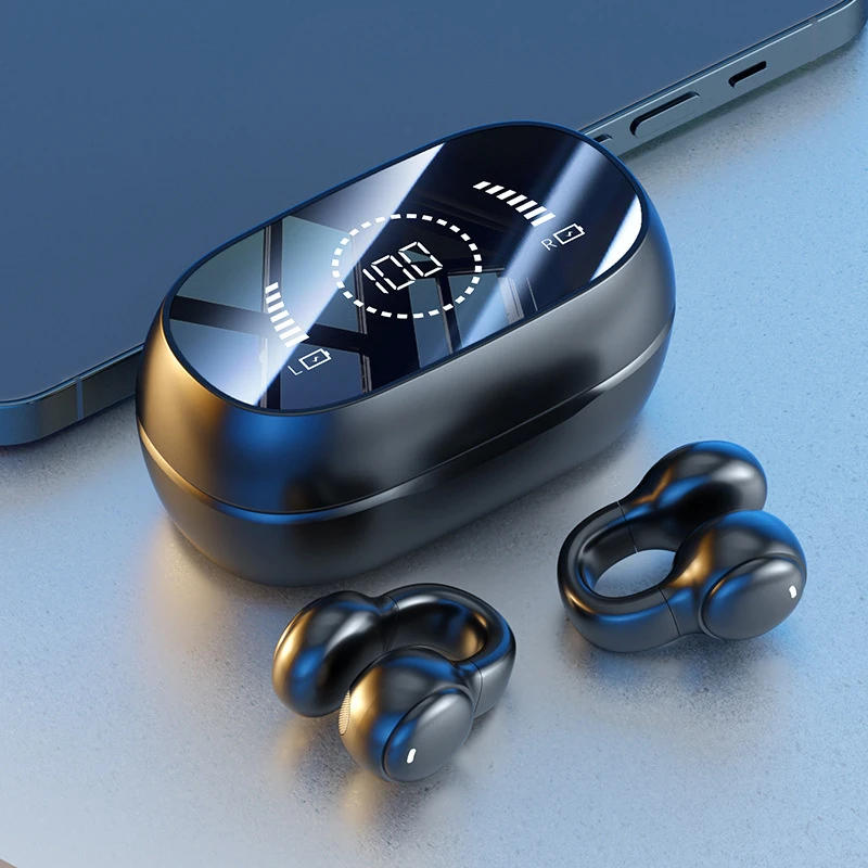 Private Mold M47 Ear Clip Bone Conduction Headphones Non-in-Ear Sports Bluetooth Earbuds Digital Display Long Battery