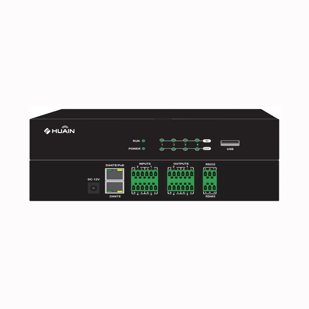 Professional 4X4 Dante DSP Audio Matrix Digital Media Processor with Hardware Aec, Ans, Afc & Gain-Sharing Auto-Mixer Engine