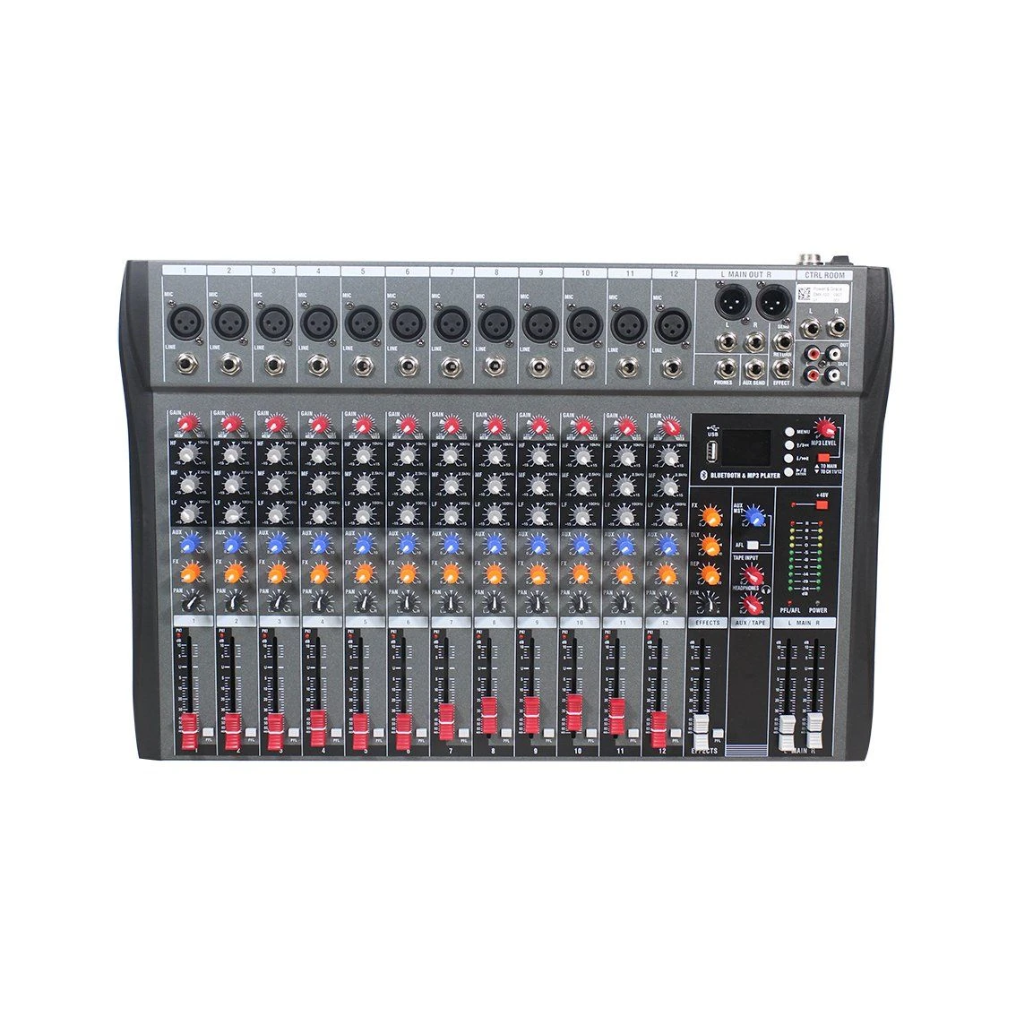 Professional 6/8/12/16 Channels DJ Bluetooth Mini Audio Mixer Console with Delay, Digital Effect, USB, One Output & Return
