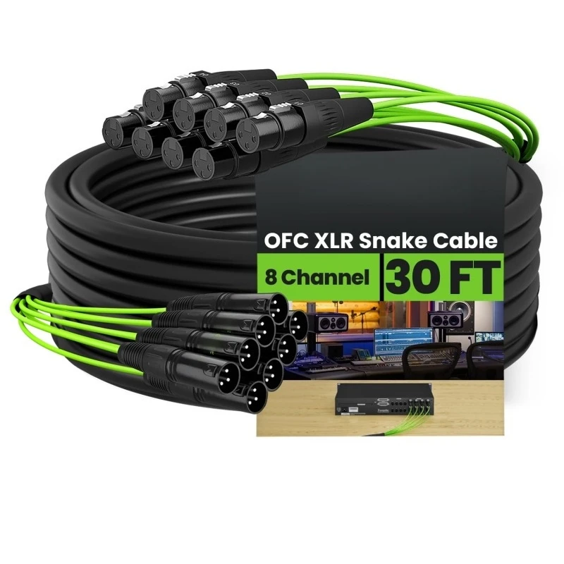 Professional 8-Channel XLR Audio Snake Cable with Convenient Cable Caddy