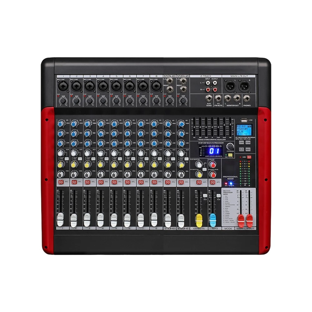 Professional 8 Mono+2 Stereo 10 Channel DSP Audio Mixer with 48V Phamton Power Supply