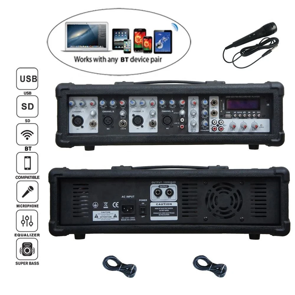 Professional Audio 1, 000W 2X12″ Subwoofer PA System Speaker Tws Karaoke Sets 4 Channel Powered Mixer Sound Box Bocina Parlant