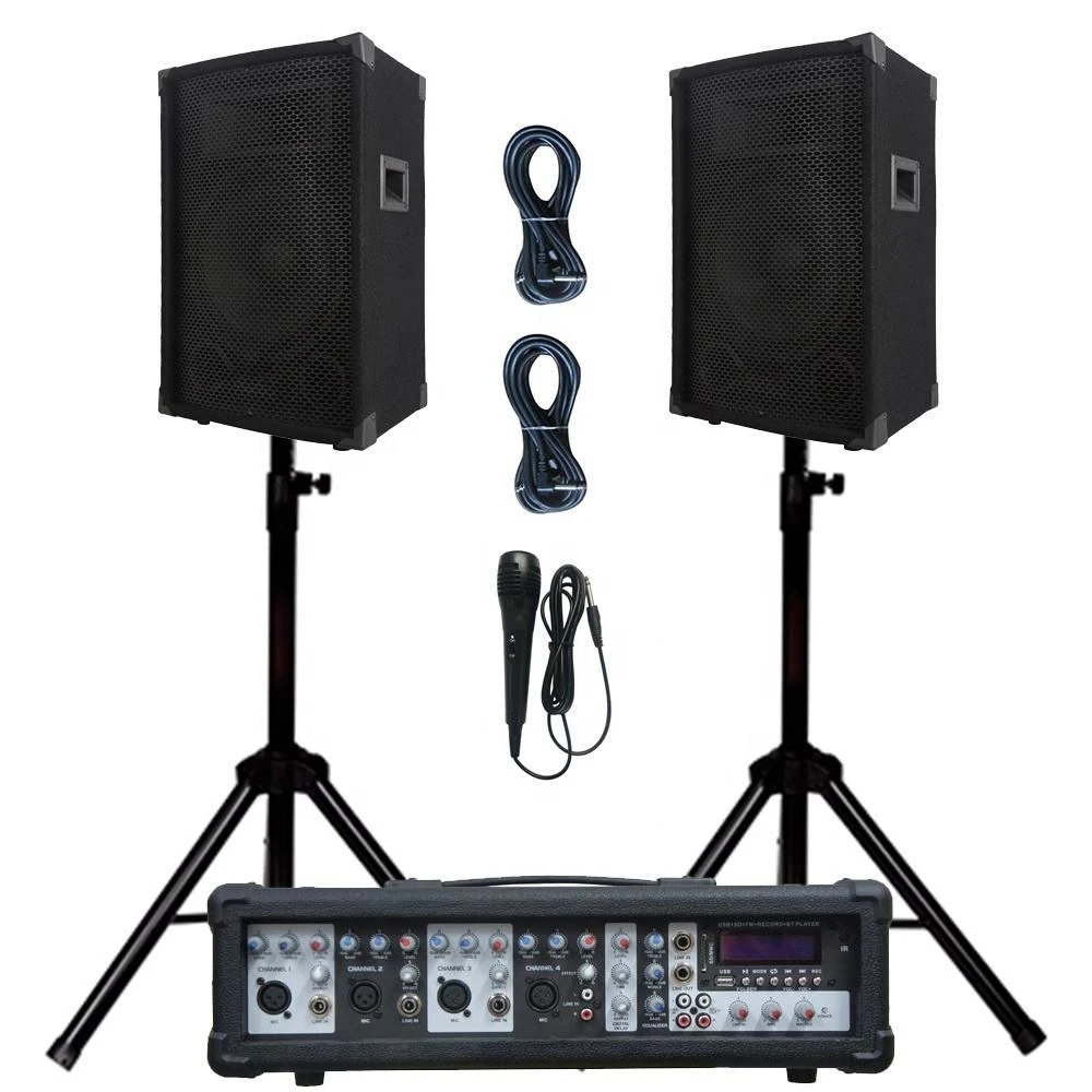 Professional Audio 1000W 2*12″ Subwoofer PA Speaker Tws Karaoke Sets 4 Channel Powered Mixer Sound Box Bocina Parlant
