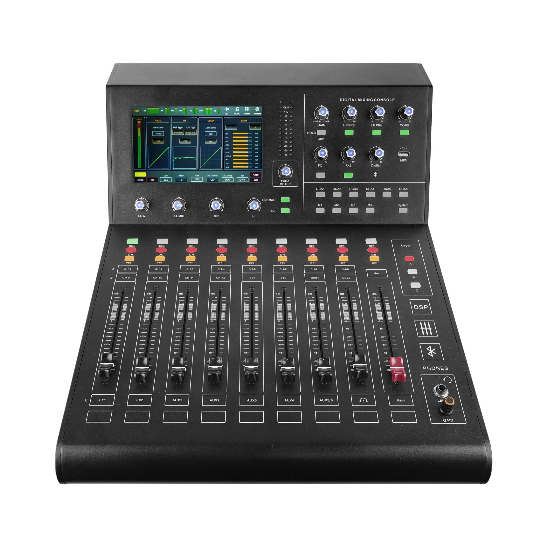 Professional Audio 7” Touch Screen 16 Channel Digital Mixing Console with Remote Control