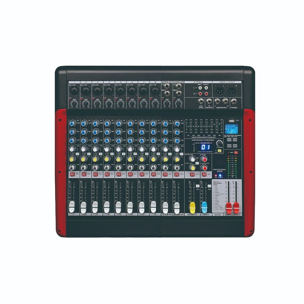 Professional Audio Mixer with 8 Mono and 2 Stereo Channels and 3 Band EQ