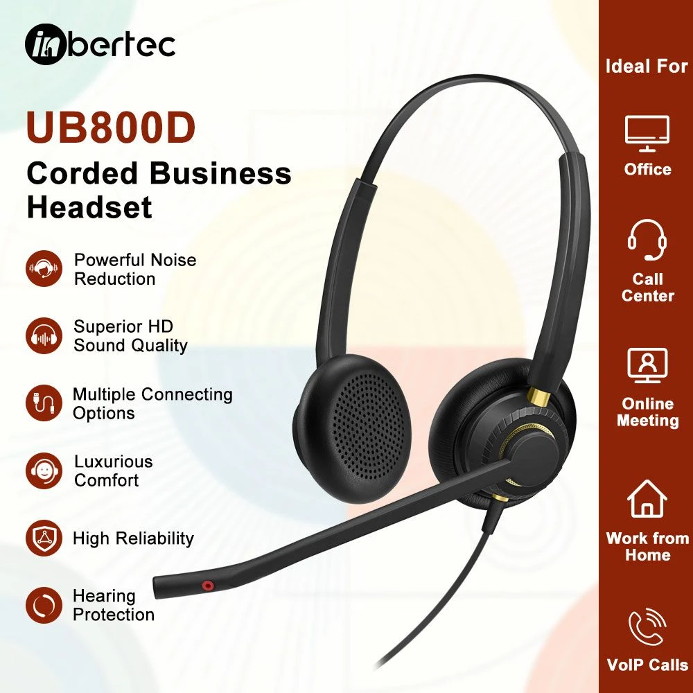 Professional Business Noise Canceling Headset for Call Center Microsoft Teams VoIP Calls