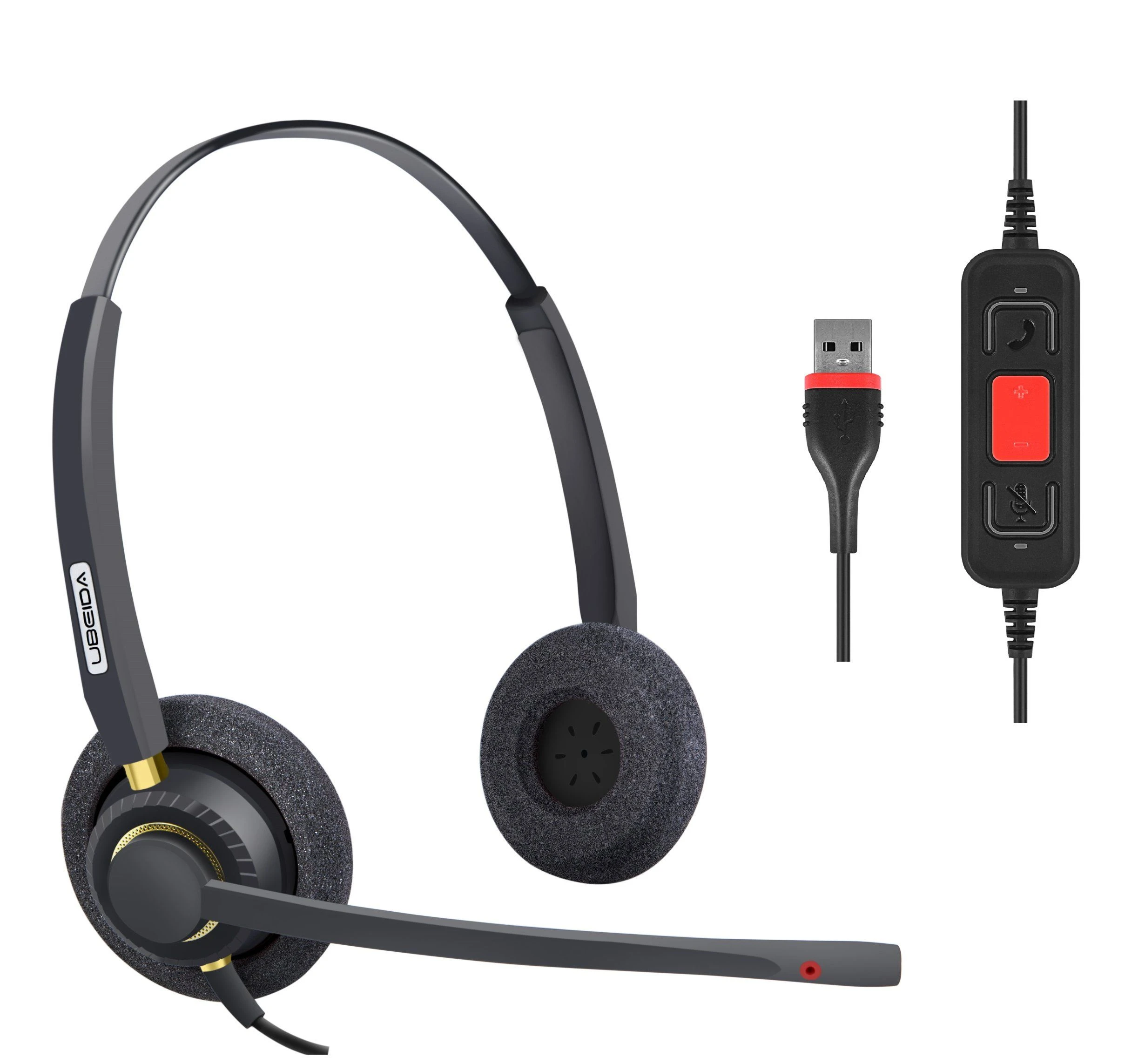 Professional Dual Noise Canceling Call Center Headset with USB Connector/Qd/3.5mm/Rj