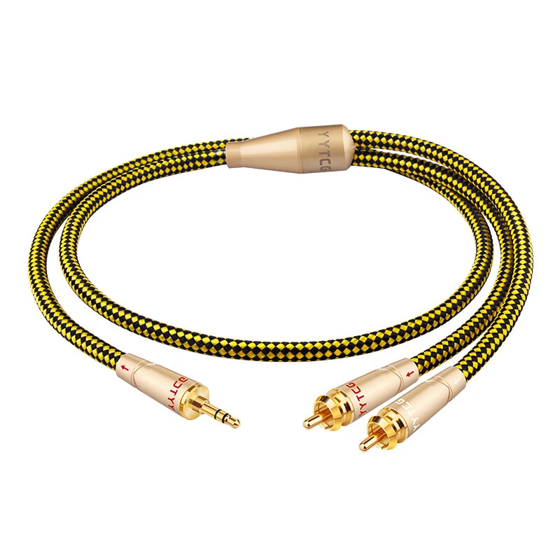 Professional Grade Anti-Interference 3.5mm to 2RCA Audio Cable for Studio Monitors, AV Receivers & Portable Audio Devices