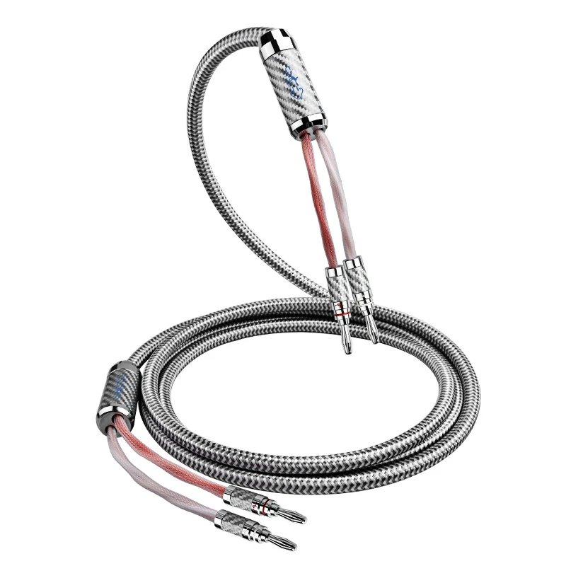 Professional HIFI Speaker 6N OFC Hi-Fi Speaker Cable with Carbon Fiber Rhodium-Plated Banana Plugs for Amplifiers, Tube Amps