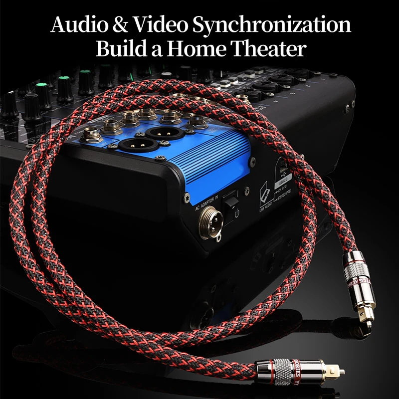 Professional HiFi 7mm Optical Fiber Audio Interconnect Cable with Gold Plated Connectors for Studio Monitors and Gaming Consoles