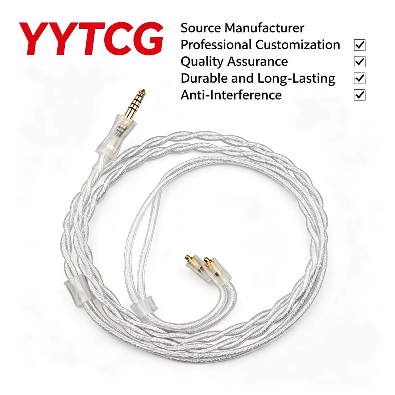 Professional HiFi Silver Copper Alloy Litz Braided Headphone Upgrade Cable for Audiophile IEM Earphones 1.2m