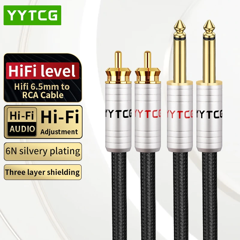 Professional High Fidelity Durable Alloy Shell 2 6.5TS to 2 RCA Audio Cable for Recording Performance