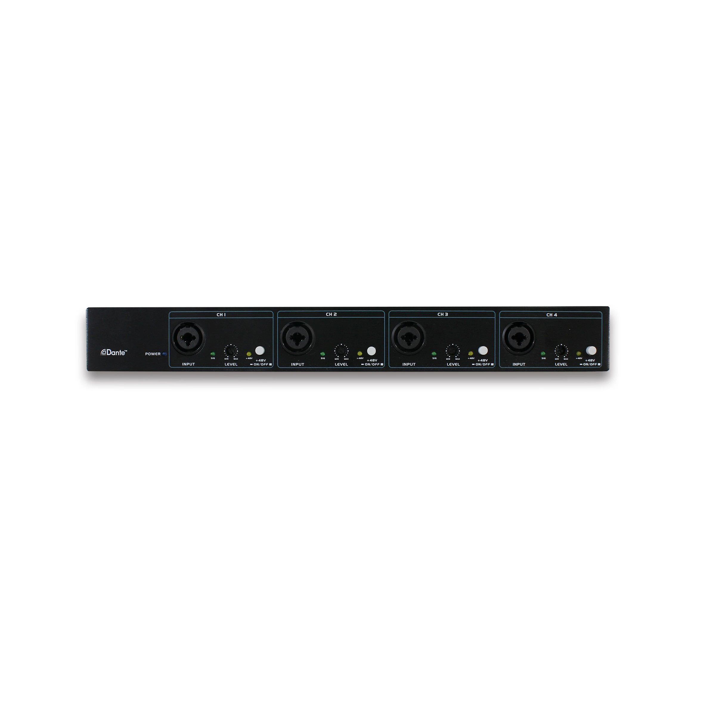 Professional Network Processor Dante Audio Transmitter/Converter 4 in 4 out with 48V Phantom Power, Gain Control and Controlled by Audinate