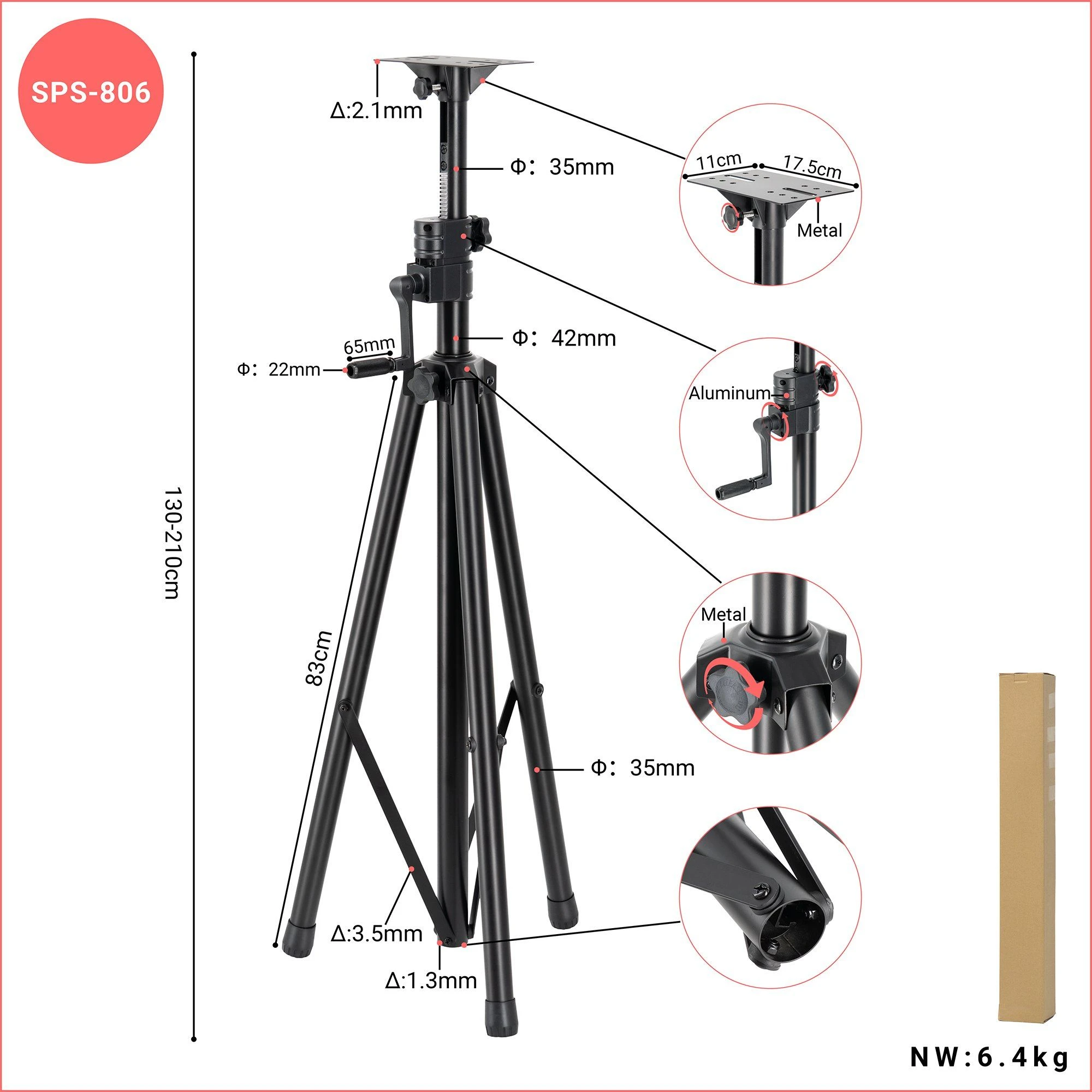 Professional Portable Heavy Duty Tripod Floor Stand Height Adjustable Speaker Stand for Musical Instrument Store