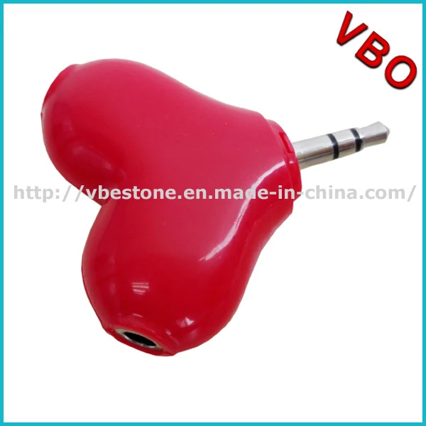 Promotional Gifts Sweet Heart Shape Earphone Splitter with 3.5mm 2 Ways Headphone Splitter for Lovers