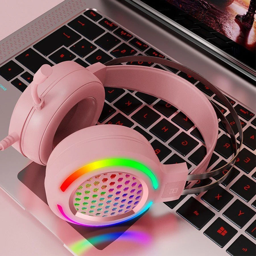 Promotional Over Ear Headphone Long Wire RGB Lighting Gaming Headset with Mic