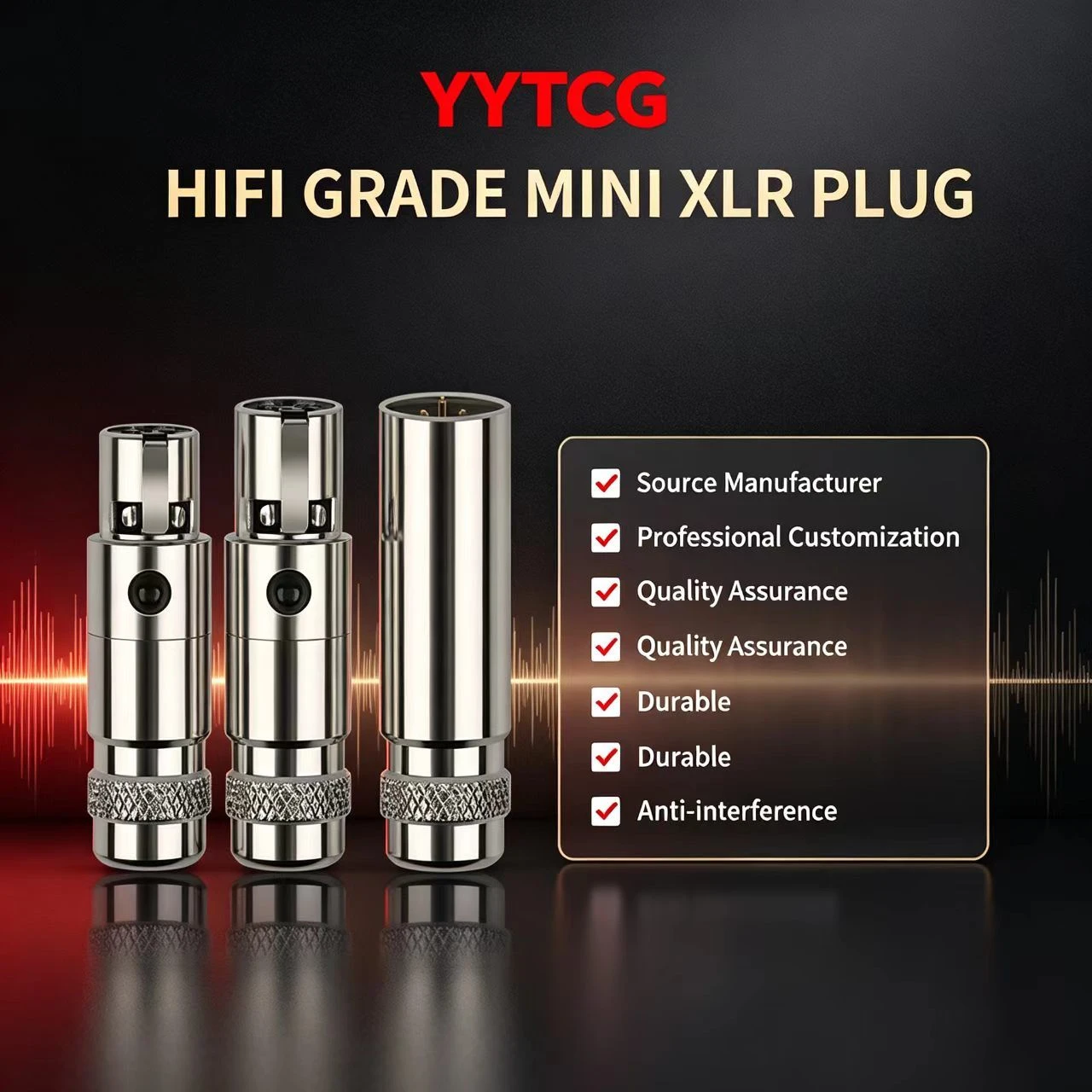 Pure Copper Mini XLR Connector 5mm For Portable DAC Headphone Cable DIY