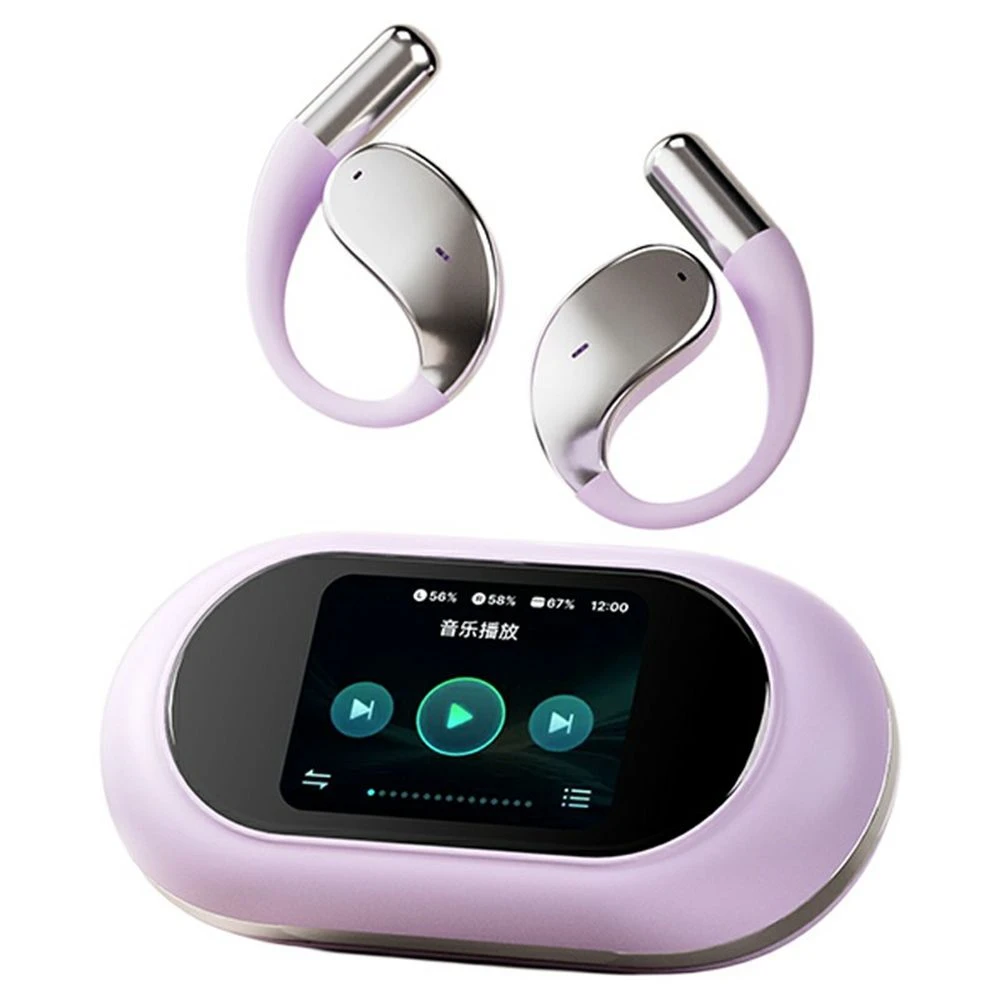 Q39 PRO Ows Earphones – Bluetooth, TF Card & Color Screen Case (Purple)