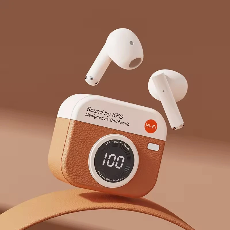 Q86 Retro Camera Large Digital Display Wireless Bluetooth Earphones in-Ear HD Calls Noise Reduction Women’s Fashion Headphones