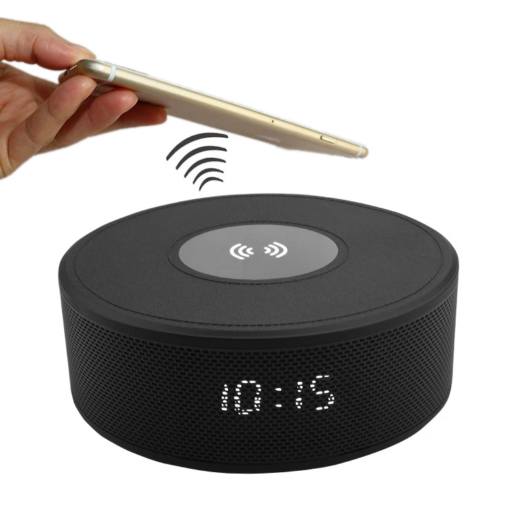 Qi Wireless Charging Alarm Clock FM Radio Bluetooth Speaker with Microphone