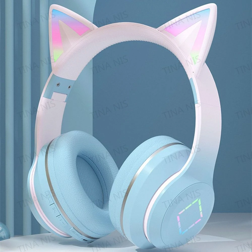Radual Color LED Luminous Headphones OEM Headset Wireless Over Head Earphone 70hrs Music Playing Time Cat Ear Wireless Earphone