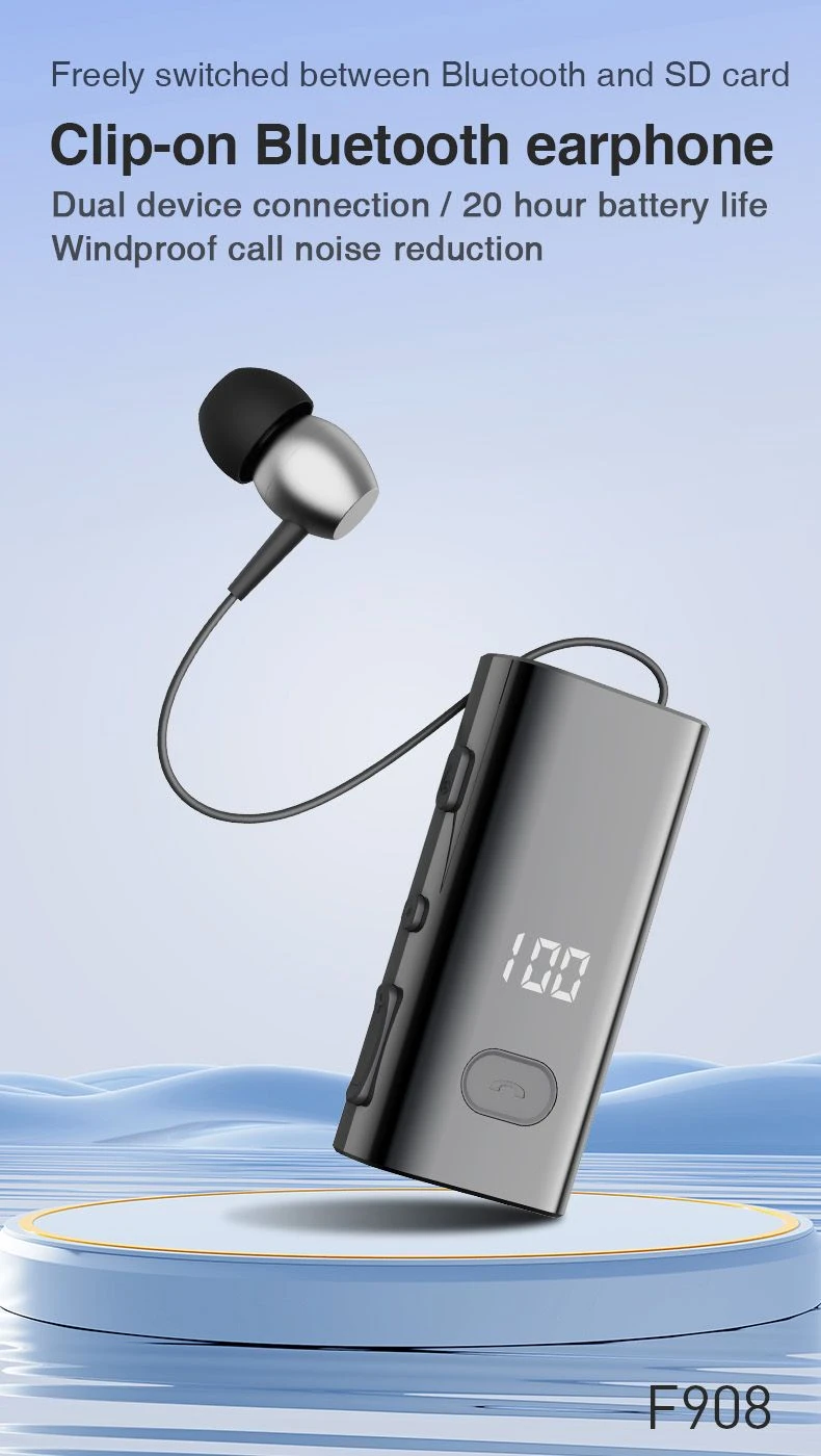 Retractable Bluetooth Headphones,Clip on Bluetooth Earphone Collar Clip Wireless Headsets LED Battery Display Fast Charger Earpiece V5.2 with Microphone Handsfr