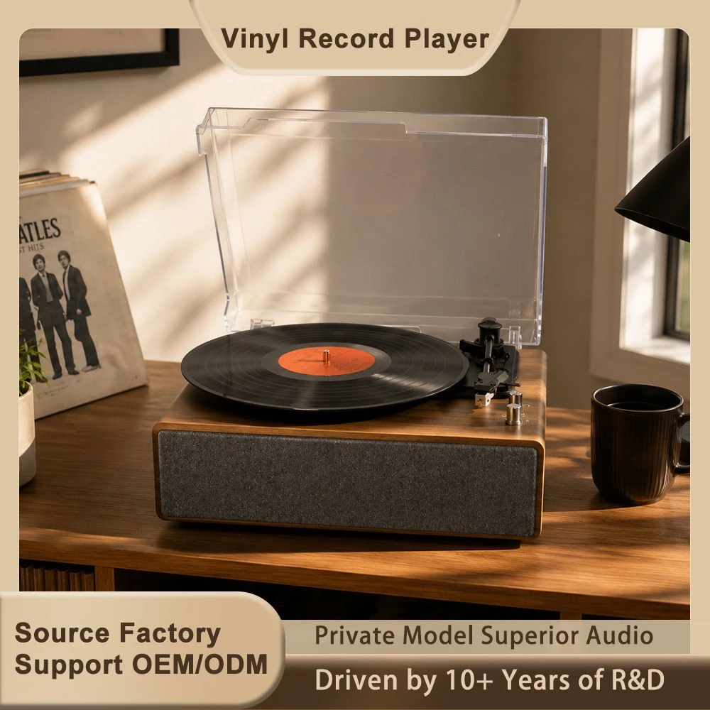 Retro All-in-One Autostop Moving Magnetic Cartridge Wireless Bluetooth Speakers Turntable Player High Quality Vinyl Record Player