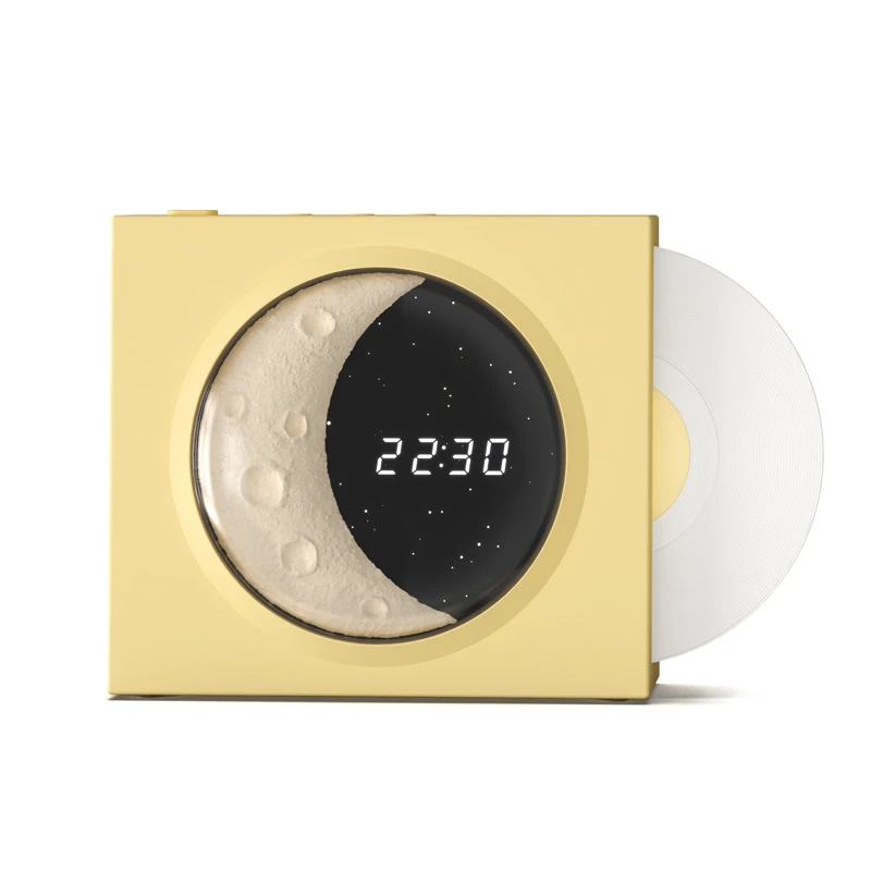 Retro Turntable Digital Clock Ambient Light Mini Bluetooth Speaker with TF USB for Home
