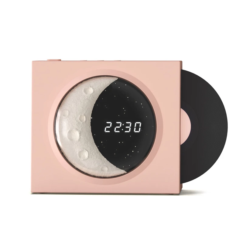 Retro Turntable Digital Clock Ambient Light Portable Bluetooth Speaker with TF USB for Home Office