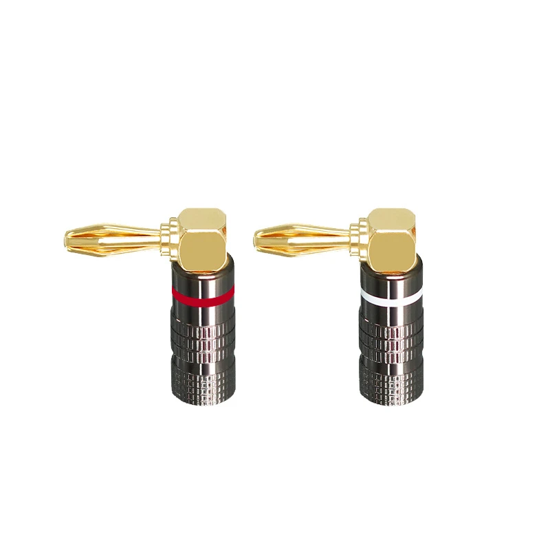 Right Angle Gold-plated Pure Copper Banana Plug Speaker Cable Audio Black-Gun-Colored End
