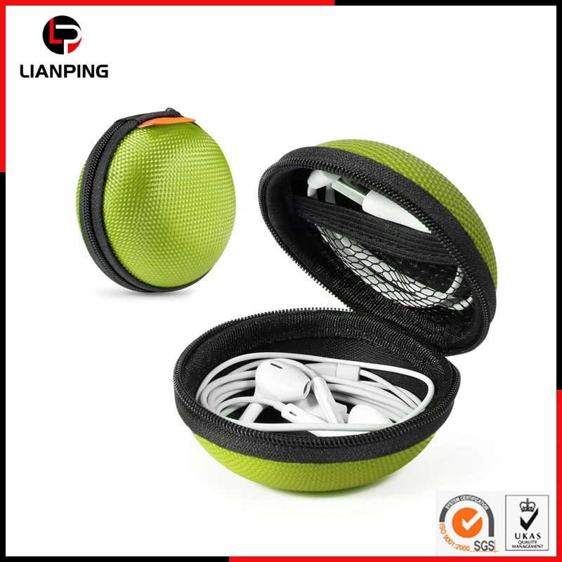 Round Shape Protective Hard Shell EVA Carrying Earphone Bag with Mesh Pocket for Mobile Accessories