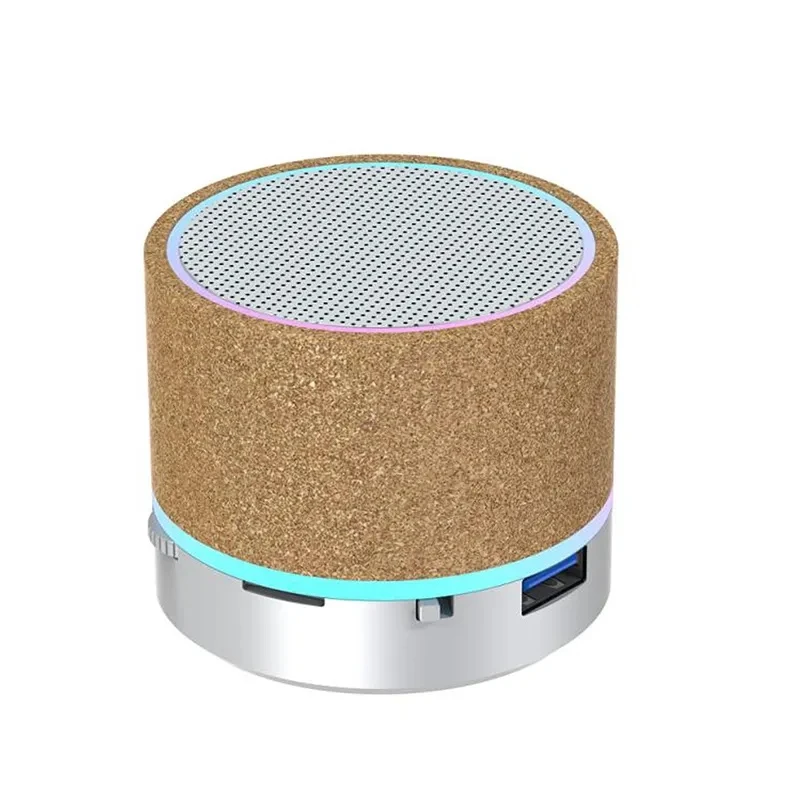 Round Subwoofer Sound Box Rechargeable USB Mini Cork Wood Outdoor Speaker