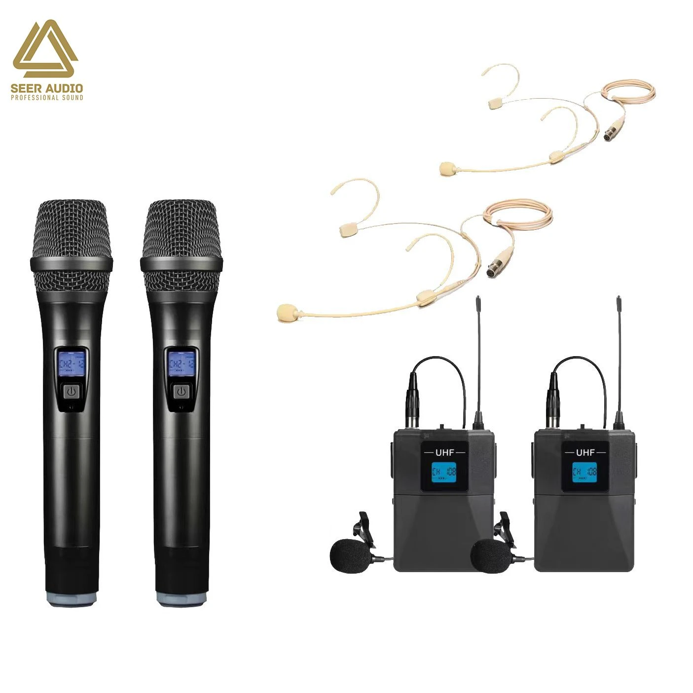S-688 Professional Audio Mixer UHF Wireless Dynamic 2 Microphone with Mixer for Karaoke