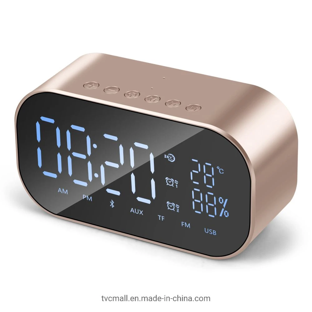 S2 Digital Mirror Screen Dual Alarm Clock Radio Wireless Bluetooth Speaker Deep Bass Loudspeaker – Gold