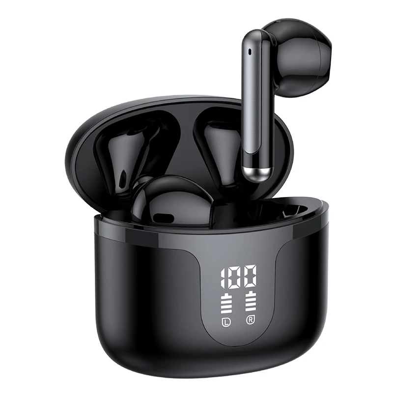 S47 Tws Earphones Bluetooth 5.3 Wireless Earbuds with Digital Display Charging Case – Black