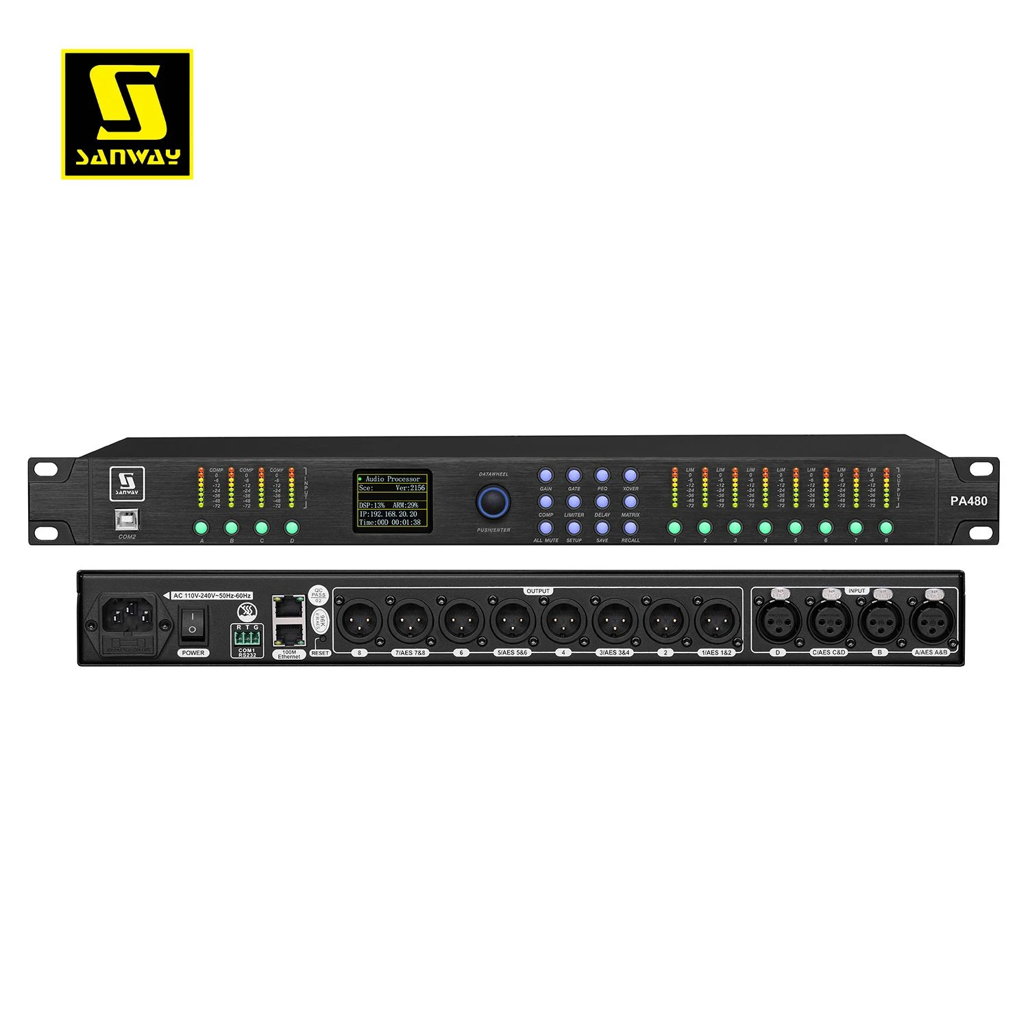 Sanway PA480 4 in 8 out Digital Audio Processor with Fir