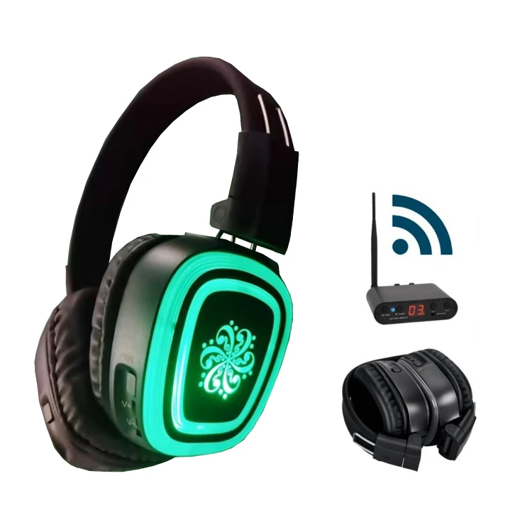 Silent Disco Headphones 3 Channel LED Wireless Party Headset DJ Dance Headphones Hi-Fi Sound