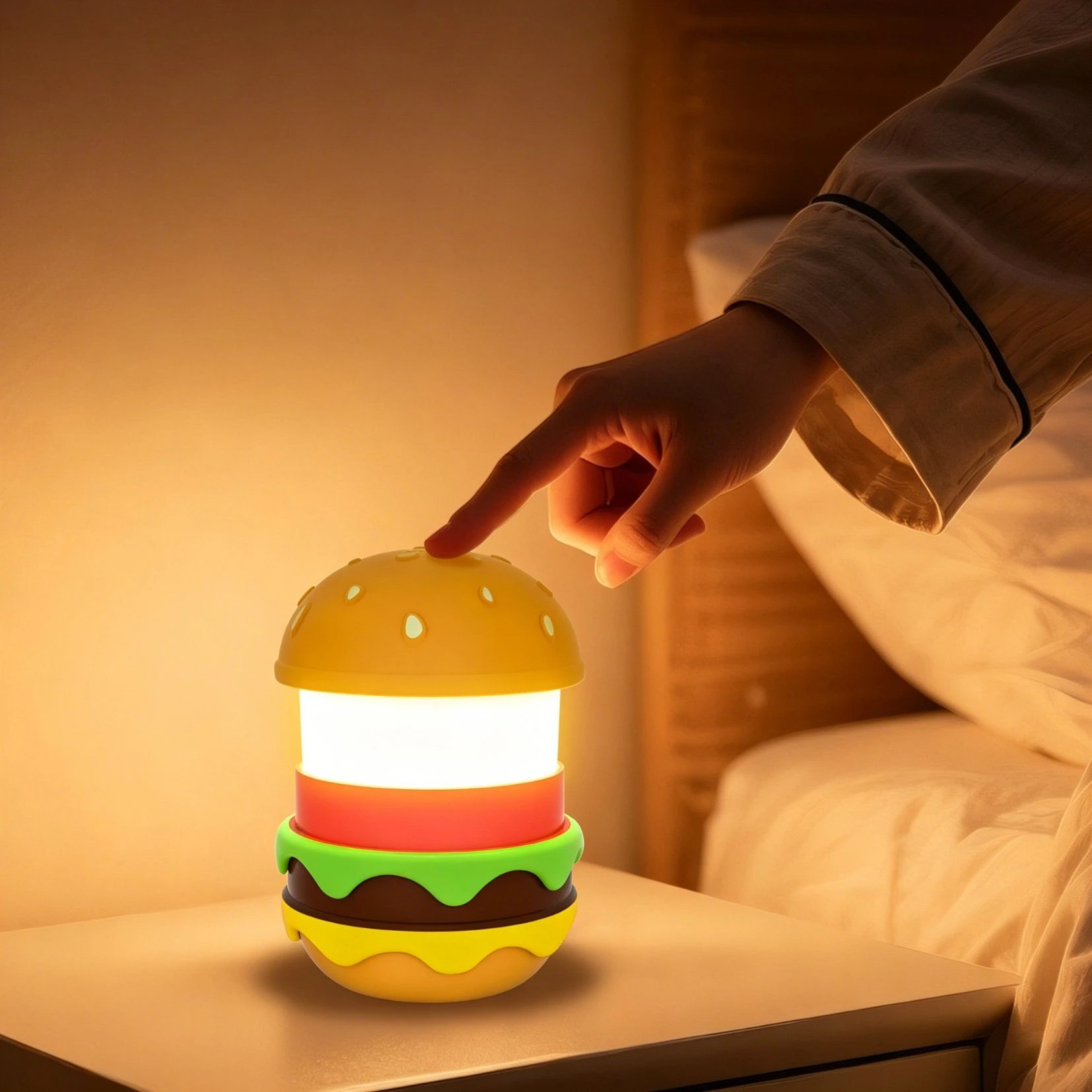 Silicone Burger Night Lamp Bluetooth Speaker with 8 White Noises for Bedroom