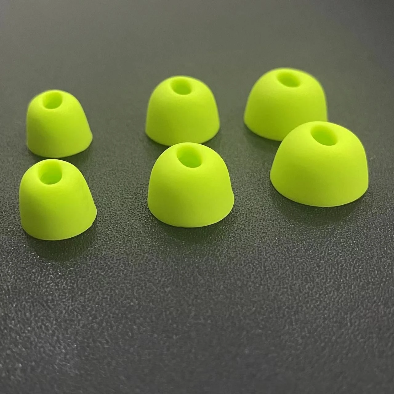 Silicone Ear Tips, Flat Head Green S/M/L 3 Sizes, 5mm Bore Diameter, Custom Colors Available