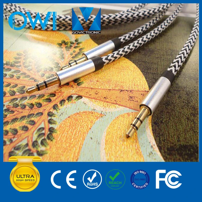 Silver Hemp Knitting 3.5mm to 3.5mm Audio Cable