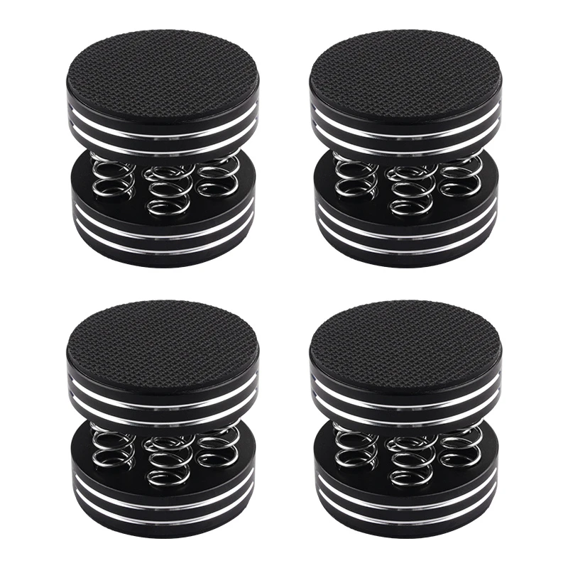 Sleek Black/Silver Anodized Aluminum Hi-Fi Foot Pads with Textured Grip Surface Matches Modern Audio Racks & Furniture