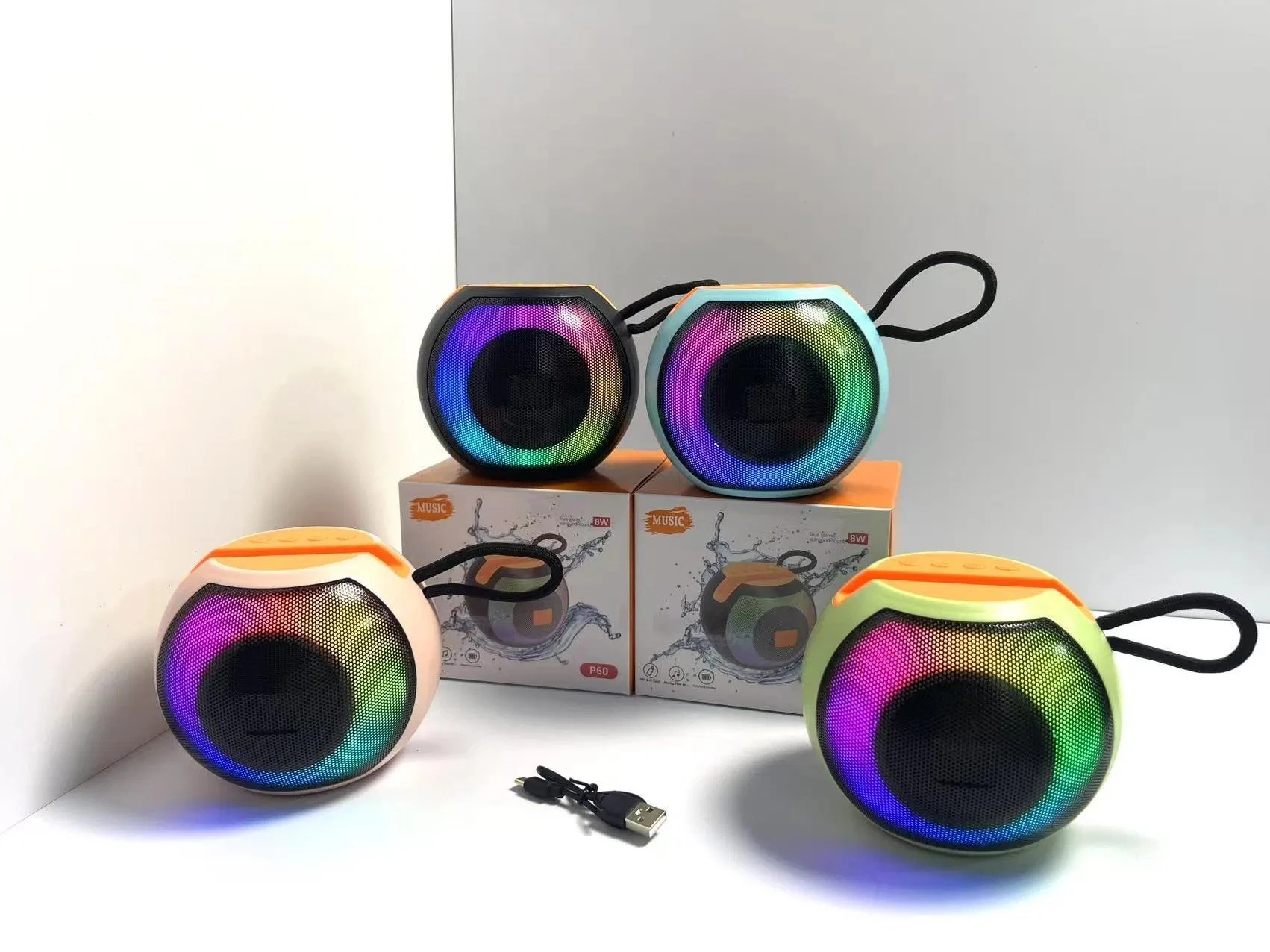 Small Round Bluetooth Speaker with RGB Lighting and Phone Holder