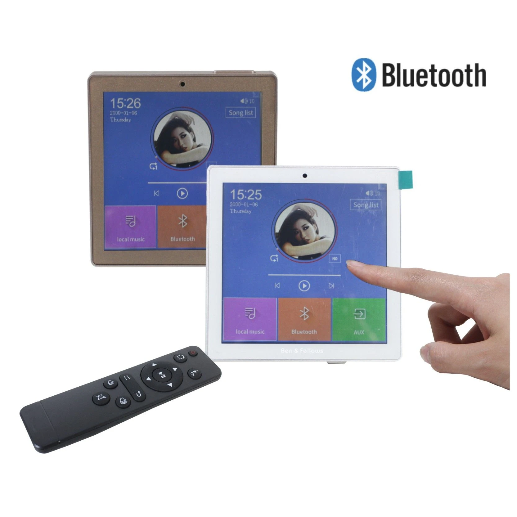 Smart Home Audio 2/4 Channel Mini Touch Screen Wireless Bluetooth in Wall Amplifier with FM Radio, USB, TF, Power 2 to 8 Speakers