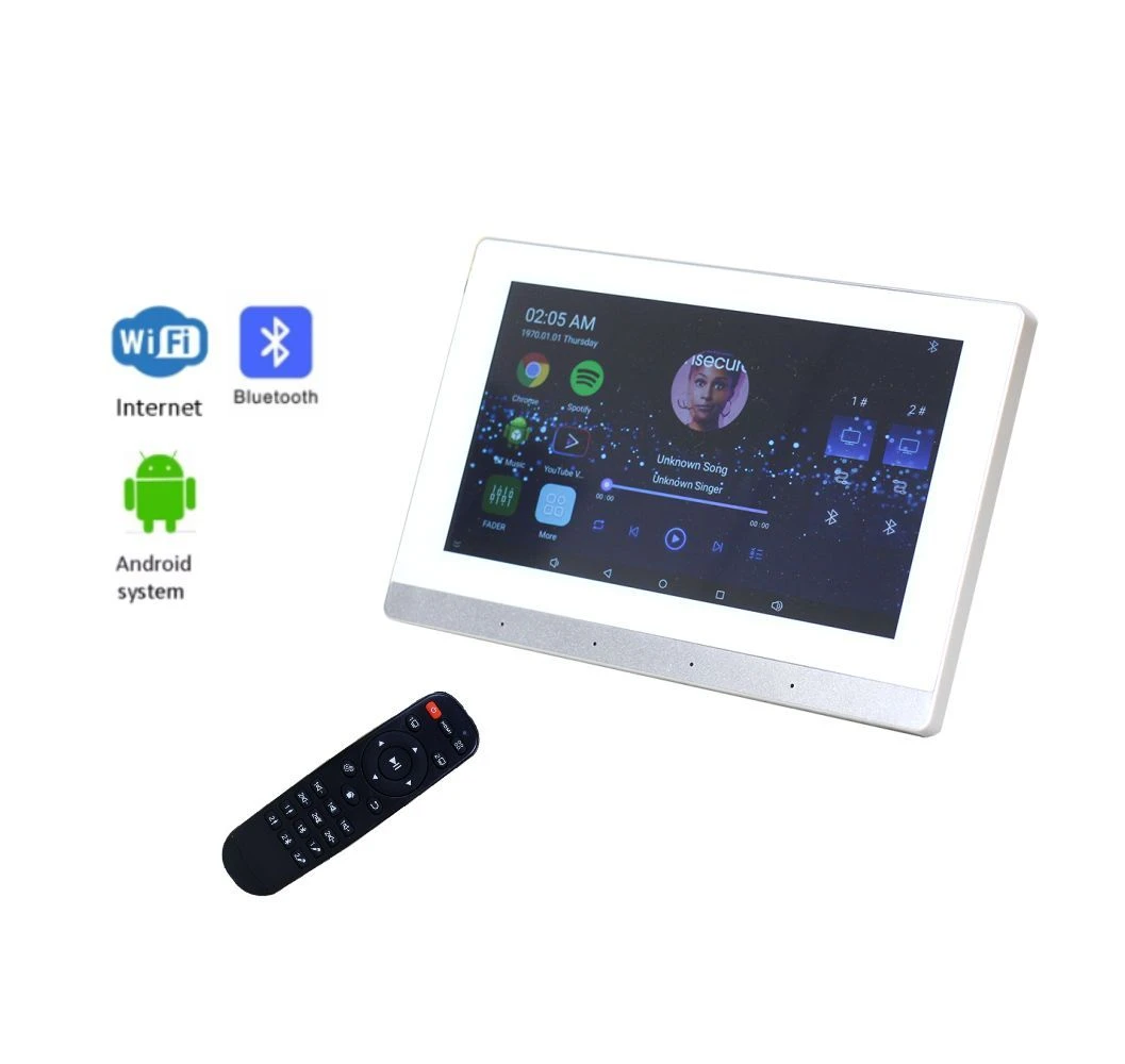 Smart Home Audio Player Theater 8CH 25W Bluetooth WiFi Mini Wall Amplifier with 7″ Touch Screen, Android System for 8-16 Speakers