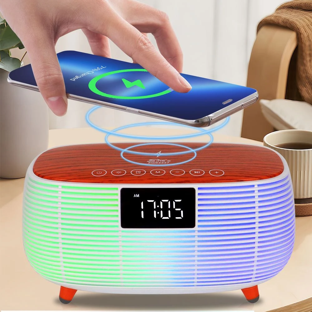Smart Light Emitting Wireless Charger Bluetooths Speaker with White Noise Sleep Light Alarm Clock