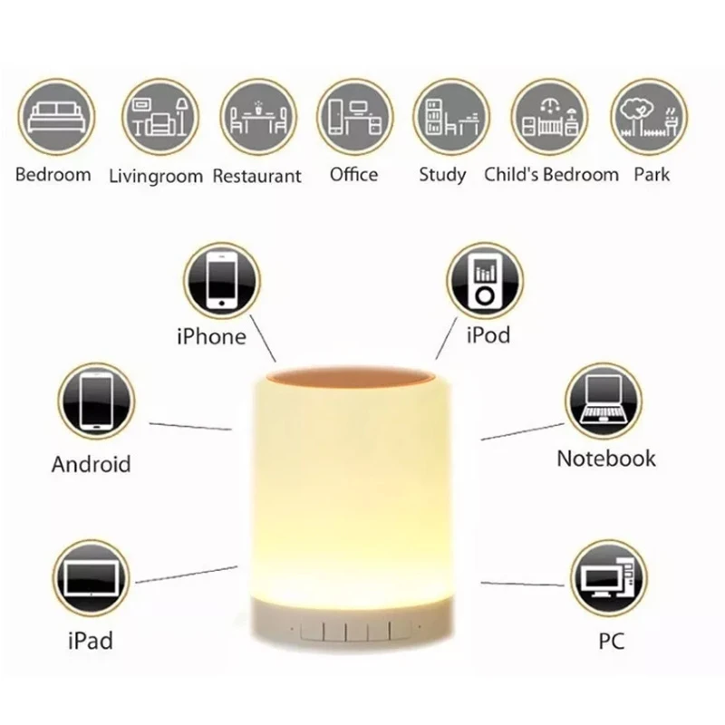 Smart Touch Control Night Light Bedside Lamp Wireless Speaker