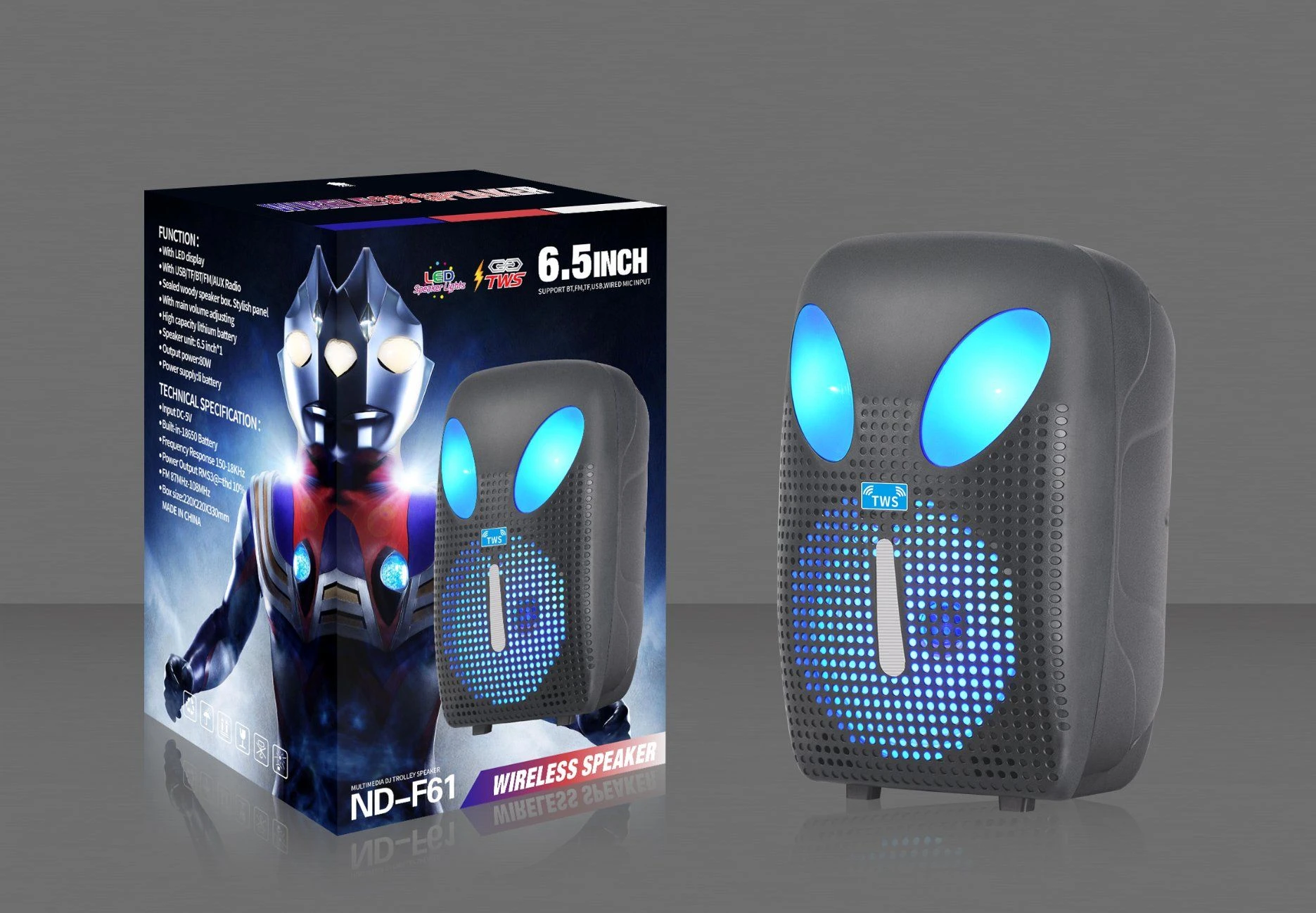 Speaker with Superman Style 6.5 Inch Bass Ndr-F61